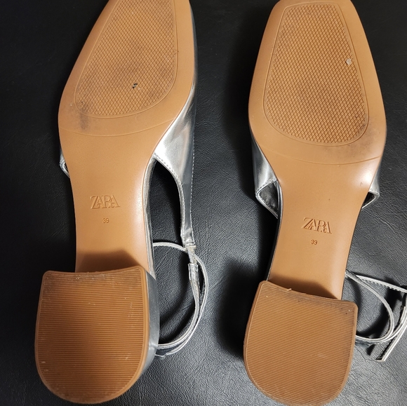 Zara Block Heel Ankle Strap Shoes Silver - Picture 8 of 11